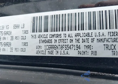 2015 Ram 1500 Laramie from USA, damaged, VIN 1C6RR6NT0FS547194
